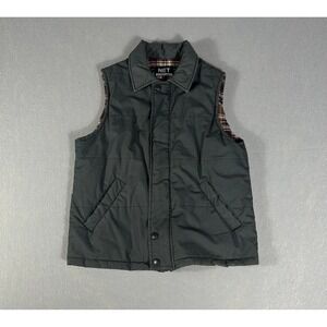 NET International Puffer Vest Men's Small Green Plaid Lined Zip Snap Jacket